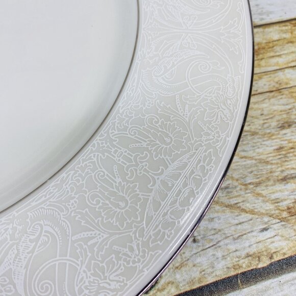 American Manor China CHANTILLY Cream Flowers Platinum Trim Dinner Plates Set 3 - Picture 13 of 15